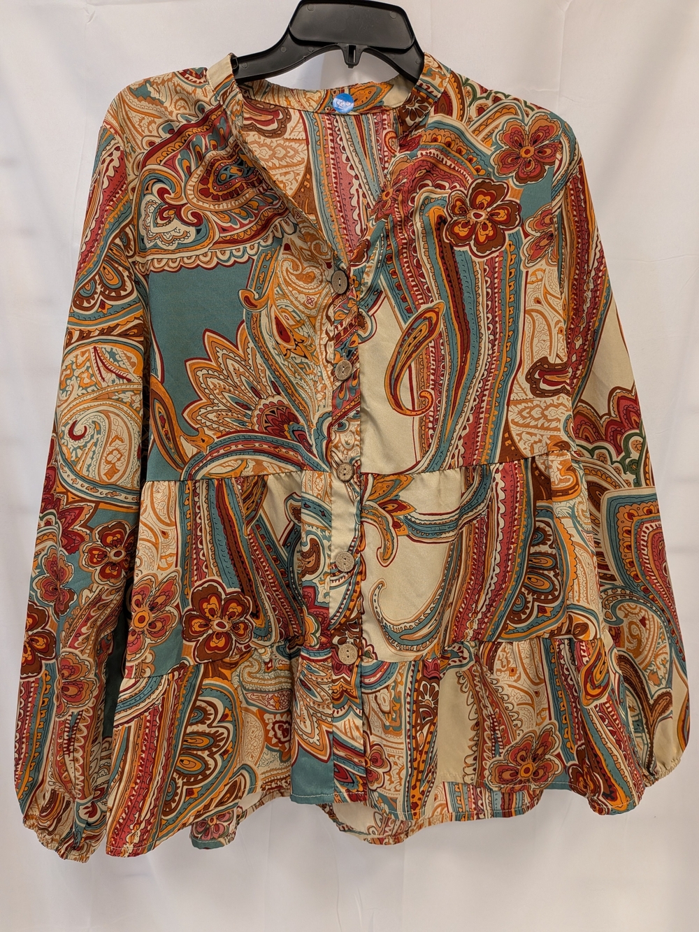 SHEIN Paisley Button-Front Blouse - Teal, Cream & Rust